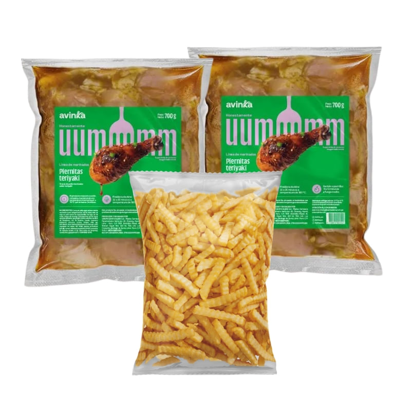 Pack 02 Piernitas de pollo teriyaki x 700 gr. + Papas ondeadas x 450 gr..jpg