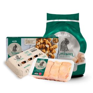 Pack Artisan Chick´n bites x 350 + Pollo entero de 1.8 a 2 kg + Muslos x 500 + Huevos x 15 unid