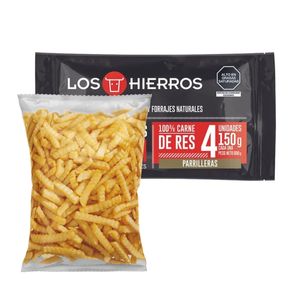 Pack Hamburguesa parrillera premium de res Los Hierros 600 g + Papa prefrita ondulada Bolsa 450 g